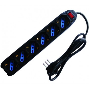 Power Strip 6 Sockets with Schuko/Bypass Switch 90° Black 10A