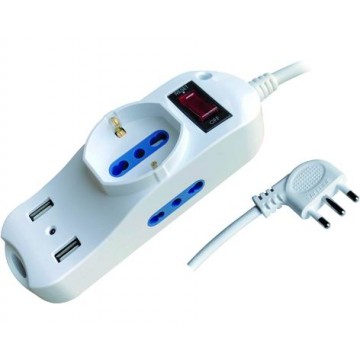 Multisockets 5 Sockets with Schuko+Bypass Switch+Usb Sp.90° 10A