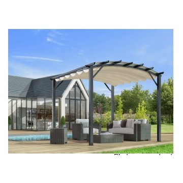 7 Pergola Lamburde Aluminium - Structure Arquée Gris Anthracite - Tissu Couverture Gris 140 Gr/Mq