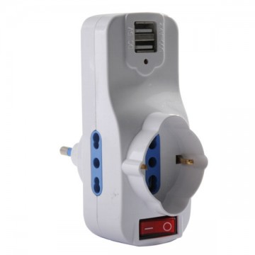 Triple Swivel USB Adapter White Bl Syntesy 06616