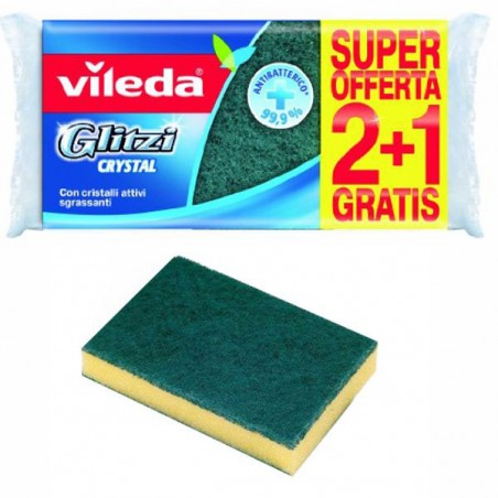 Vileda Glitzi Crystal Green Fiber Sponge 2+1 pcs
