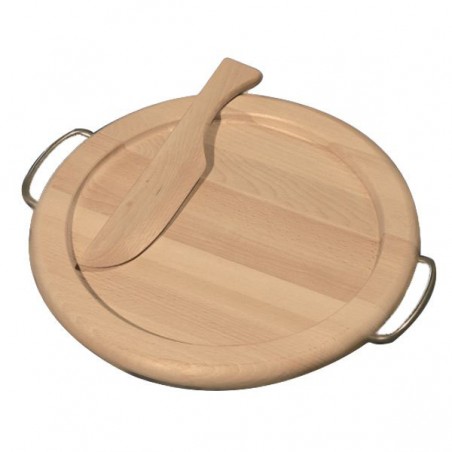 Round wooden chopping board with Checco Incav knife cm 35