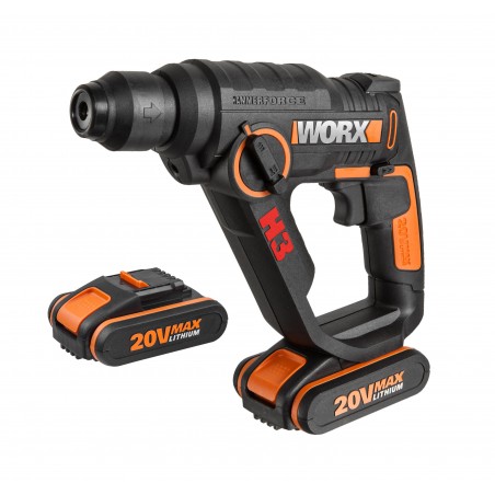 Tassellatore 3 in 1 WX390.1 20V SDS 1,2J con 2 Batterie 2Ah per Foratura e Scalpellatura - Worx