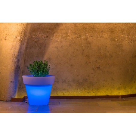 Vaso luminoso moderno di design Ø110 H95 in polimero resistente con LED blu per interno ed esterno - Made in Italy - Monacis