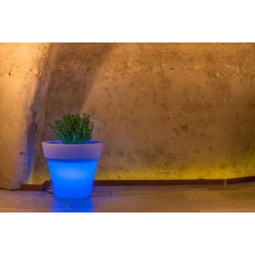 Vaso luminoso moderno di design Ø80 H70 in polimero resistente con LED blu per interno ed esterno - Made in Italy - Monacis