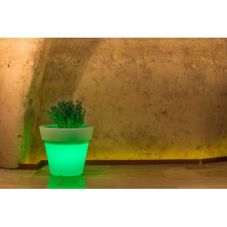 Vaso luminoso moderno di design Ø80 H70 in polimero resistente con LED verde per interno ed esterno - Made in Italy - Monacis