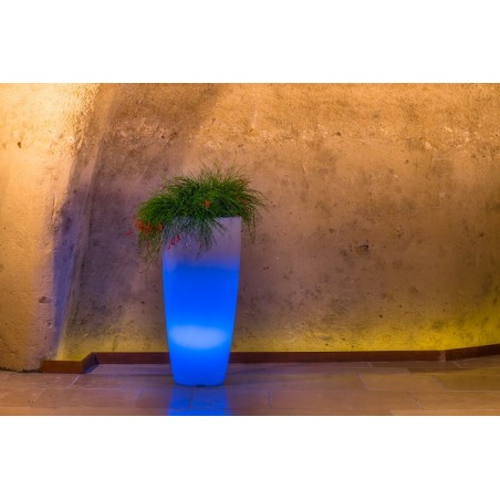 Vaso luminoso modernon di design Ø33 H70 in polimero resistente con LED blu per interno ed esterno - Made in Italy - Monacis
