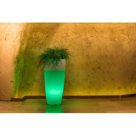 Vase Lumineux en Polymère Monacis Stilo Rond Brillant - Ø 33 cm. - h 70 cm. Lumière verte