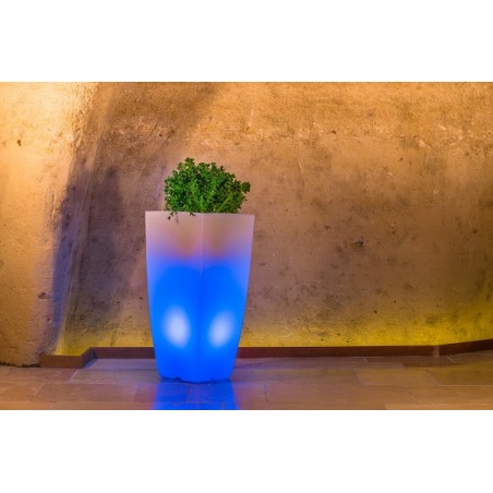 Vaso luminoso moderno di design 33x33 H70 in polimero resistente con LED blu per interno ed esterno - Made in Italy - Monacis