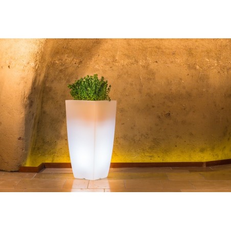 Luce Vase in Polymer Monacis Stilo Square Top Bright - cm 39 X 39 - h 90 cm. Multicolor Led with Battery