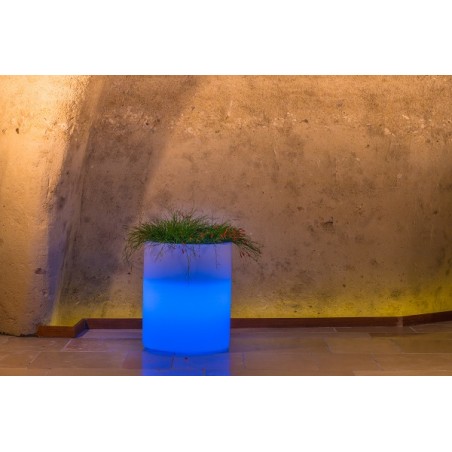 Vaso luminoso moderno di design Ø40 H50 in polimero resistente con LED blu per interno ed esterno - Made in Italy - Monacis