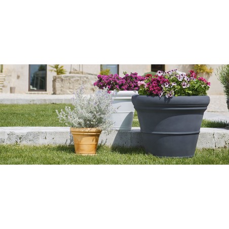 Vaso decorativo classico tradizionale Ø50 H42 in polimero resistente antracite per piante per giardini e terrazze - Made in Italy - Monacis