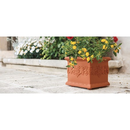 Vaso quadrato decorativo classico tradizionale 35x35 H29 in polimero resistente terracotta per piante per giardini e terrazze - Made in Italy - Monacis