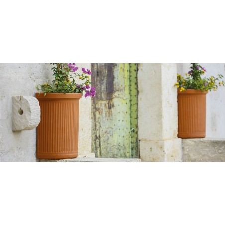 Vaso semicircolare decorativo classico tradizionale 41x24 H50 in polimero resistente terracotta per piante per giardini e terrazze - Made in Italy - Monacis
