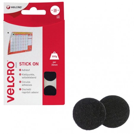 Round Adhesive Velcro mm 16 Black 16 pcs