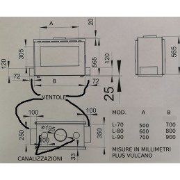 Inserto per Camino a Legna F.lli Lerda L-90 Bifacciale 18 Kw