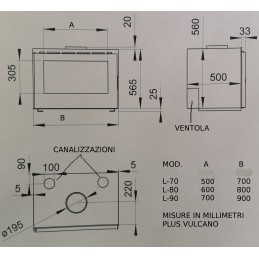 Inserto per Camino a Legna F.lli Lerda L-80 Plus Vulcano 16 Kw