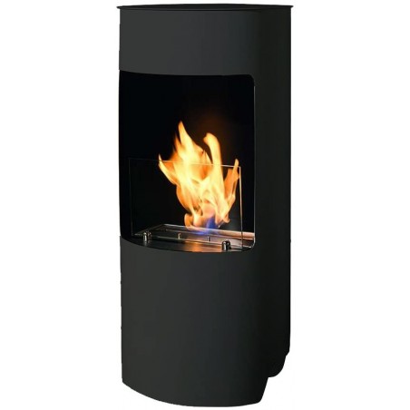 Biocamino pavimento Cortina Nero 2,5 kW – finitura nera, vetro di protezione, struttura cilindrica – Tecno Air System