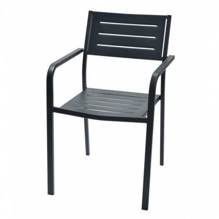 Set of 2 Dorio Chairs with Armrests in Anthracite Stackable Steel