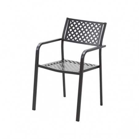 Set of 2 Lola 2 Chairs with Armrests in Anthracite Stackable Steel