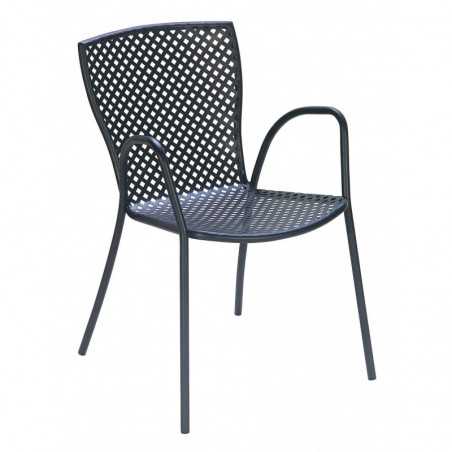 Set of 2 Sonia Chairs with Armrests in Anthracite Stackable Steel