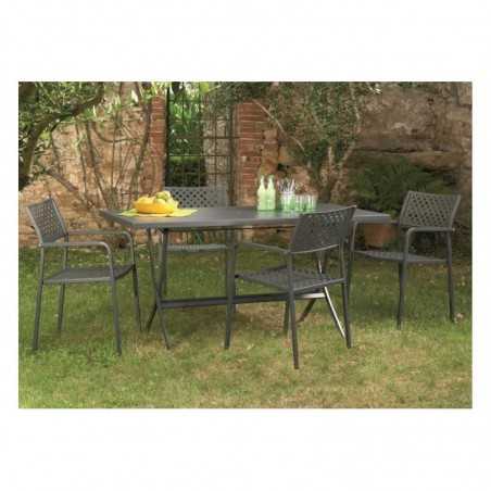 Hermes Table Kit 160x80 h75 + 4 Stackable Chairs with Lola Anthracite Armrests