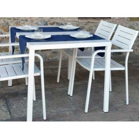 Stackable table in White pre-galvanized Dorio steel 188x88 h75 cm