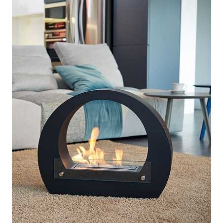 Biocamino pavimento Bologna nero 2,0 kW – struttura in acciaio, bruciatore 1,5 L, dimensioni 64×23×52 cm – Tecno Air System