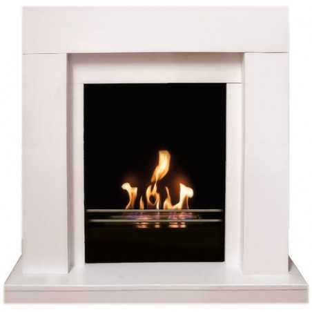 Biocamino da pavimento Camogli Bianco 2 kW – struttura in legno, vetro frontale protettivo, certificato EN 16647 – Tecno Air System