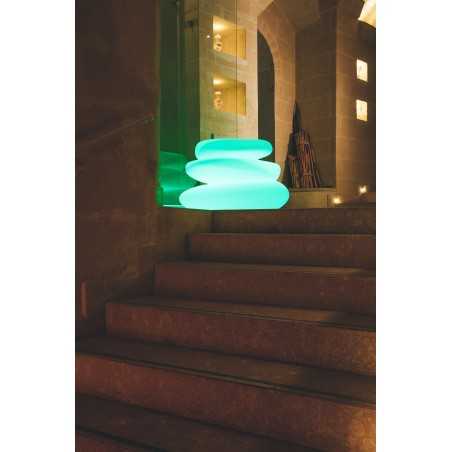 Lanterna pietre decorative luminose d’arredo di design 75x62 H47 in polimero LED verde resistente per interno ed esterno - Made in Italy - Monacis