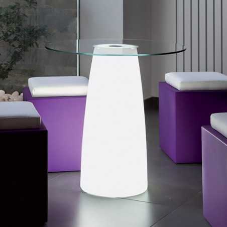 Break Top Led Multicolor Coffee Table With Battery And Solar In Polymer Monacis - Glass Ø70 Cm - 90 H
