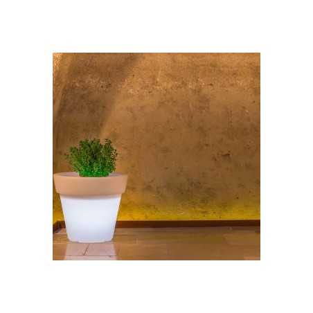 Vaso luminoso moderno di design Ø80 H70 in polimero resistente con LED multicolor con bateria e solare per interno ed esterno - Made in Italy - Monacis