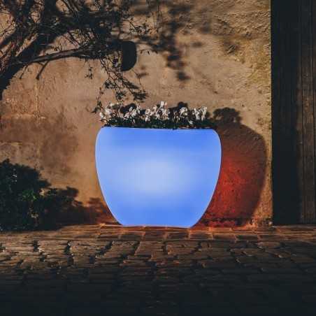 Vaso luminoso moderno di design 100x31 H80 in polimero resistente con LED blu per interno ed esterno - Made in Italy - Monacis