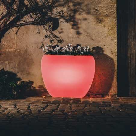 Vaso luminoso moderno di design 100x31 H80 in polimero resistente con LED rosso per interno ed esterno - Made in Italy - Monacis