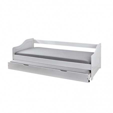 Lit Inter Link avec deuxième lit bas escamotable dim. 97x209x66h Blanc