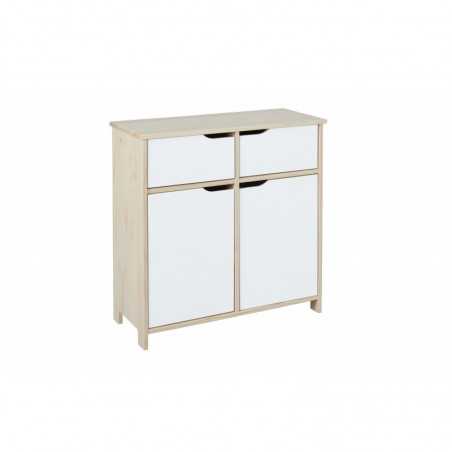 Inter Link cabinet with 2 doors + 2 drawers in solid wood and milky white mdf doors