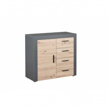 Credenza Inter Link in laminato Antracite +  frontale quercia con 1 anta e 4 cassetti