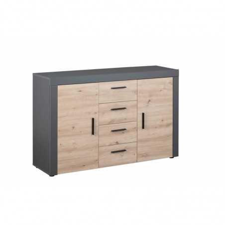 Credenza Inter Link in laminato Antracite +  frontale quercia con 2 ante e 4 cassetti