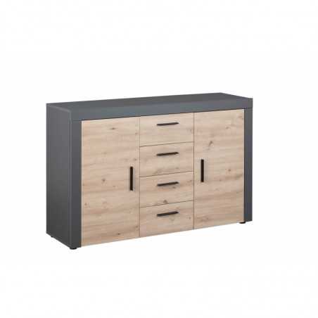 Inter Link sideboard in Anthracite laminate + oak front with 2 doors and 4 drawers