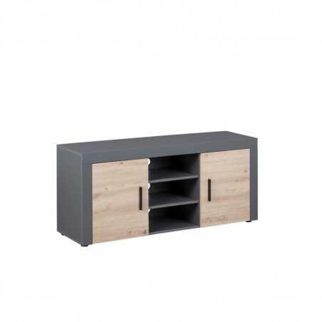 Credenza porta tv Inter Link in laminato antracite + frontale quercia con 2 ante e 4 cassetti su guide di metallo