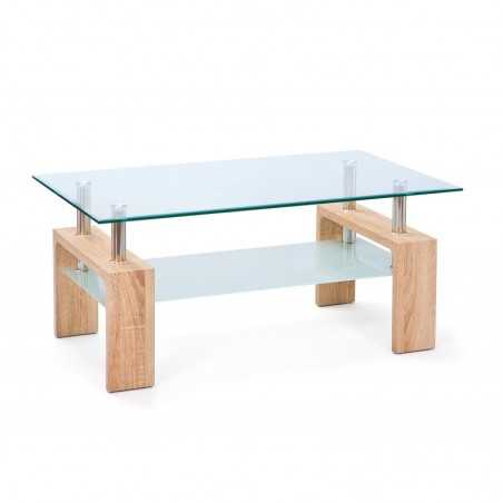Inter Link glass and mdf coffee table with oak finish dim.100x60x45h