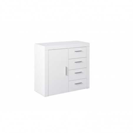 Credenza Inter Link in laminato bianco laccato lucido con 1 anta e 4 cassetti