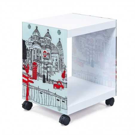 Practical Inter Link bedside table/coffee table in mdf+patterned screen-printed glass