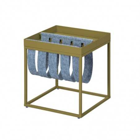Table basse Inter Link 35x35x40cm en métal peint gris avec porte-revues en laine bouillie