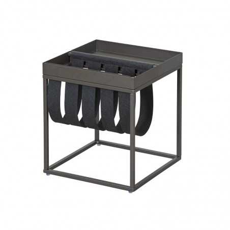 Table basse Inter Link 35x35x40cm en métal peint Anthracite avec porte-revues en laine bouillie