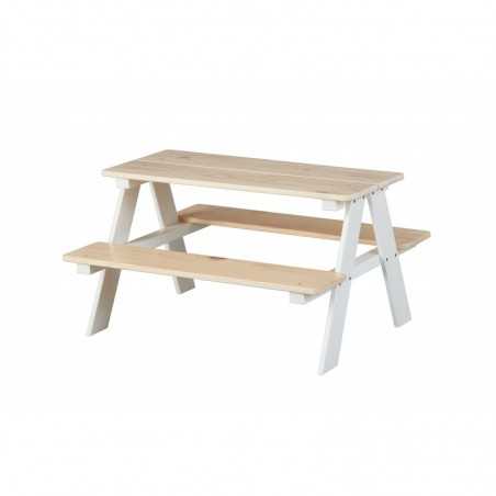 Inter Link table and bench set in white pine/milkyskin