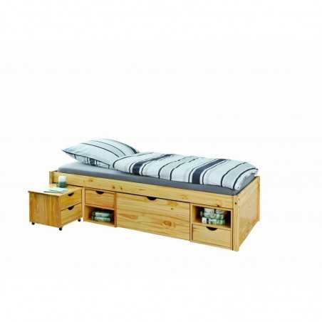 Inter Link bed with storage units and bedside table with wheels Dim. 96x209x47,5h
