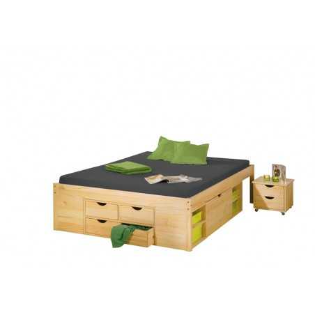 Inter Link bed with storage units and bedside table with wheels Dim. 146x209x47,5h