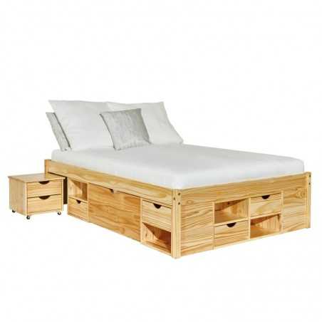 Inter Link bed with storage units and bedside table with wheels Dim. 166,5x209x47,5h