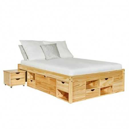 Inter Link bed with storage units and bedside table with wheels Dim. 186,5x209x47,5h